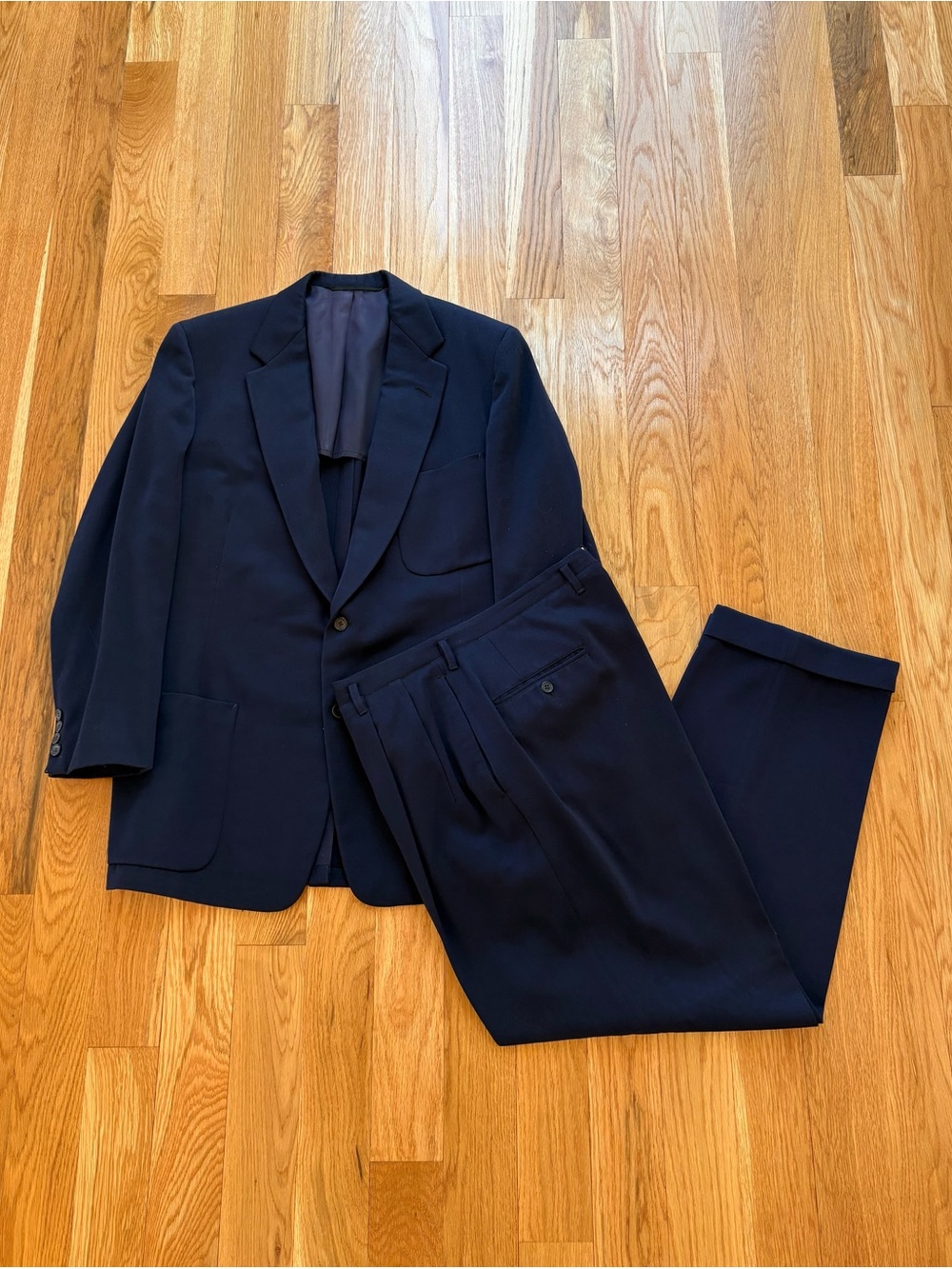 Vintage 1950s Kingsridge Griffith Smith Made In USA Navy Blue 2pc Suit 42R 34x30